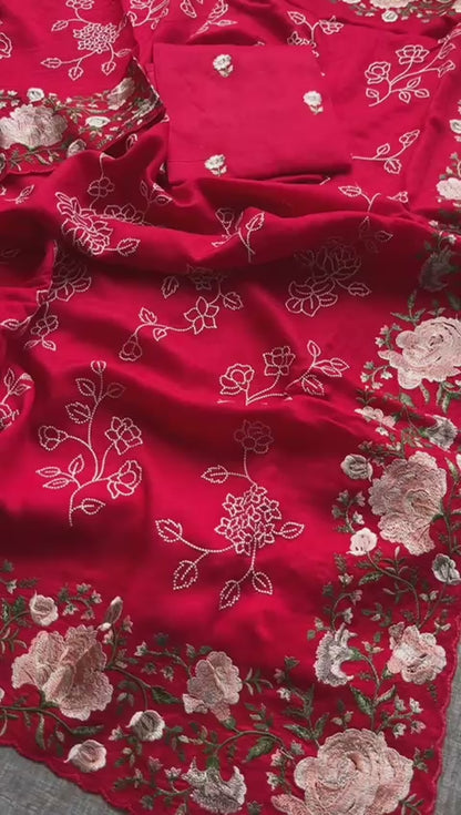 Pure Soft Munga Silk Saree with Multi-Thread Embroidery