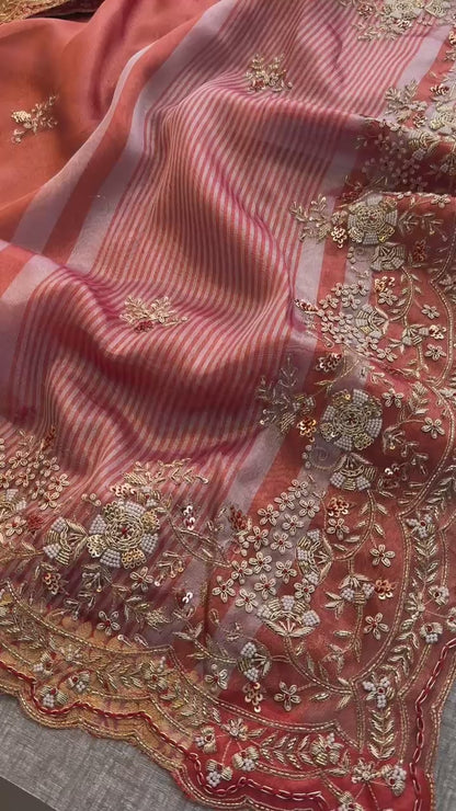 Tissue Handloom Banarasi Saree with Zardozi & Zarkan Accents