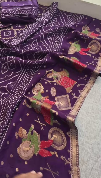 Pure Crepe Silk Saree with Meena Bandhani Banarasi Weaving
