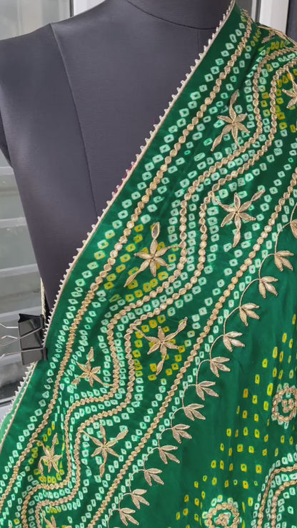 Pure Gajji Silk Dupatta with Authentic Handcrafted Gotta Patti Work