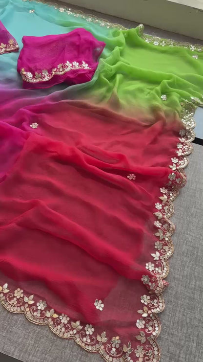 Chiffon Saree with Zardozi, Pearl & Gotapatti Highlights
