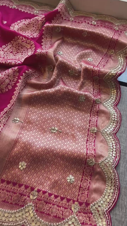 Munga Banarasi Silk Saree with Zardozi & Pearl Embroidery