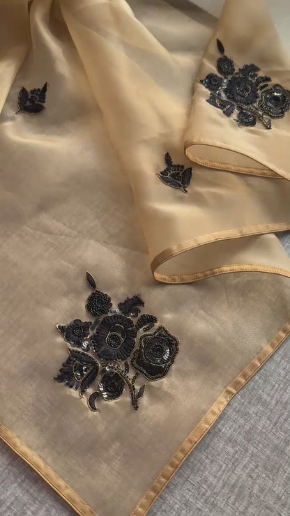 Organza Tissue Silk Saree with Zardozi & Kutdana Embroidery