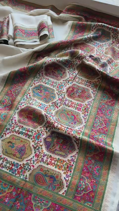 Pure Munga Tussar Silk Saree with Meena Banarasi Weaving