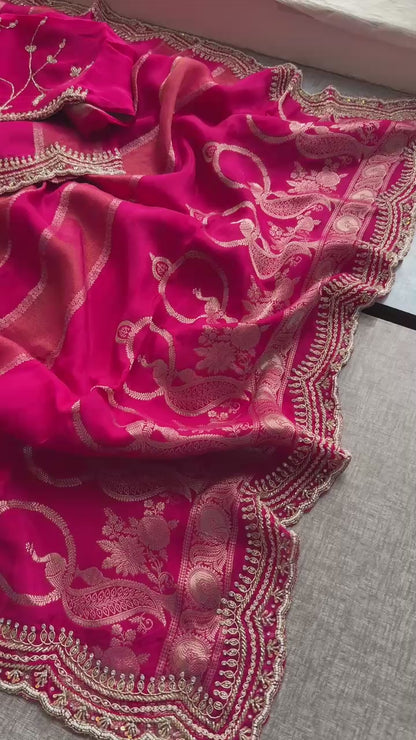 Cosmo Silk Banarasi Saree with Zardozi & Kutdana Work