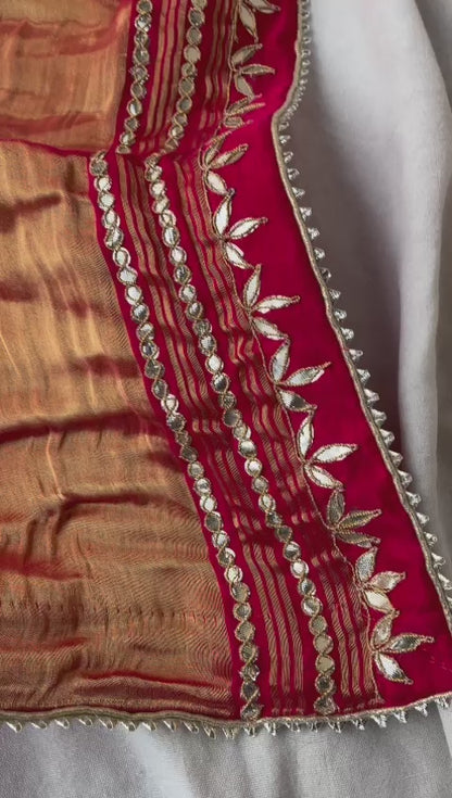 Pure Gajji Silk Dupatta with Handcrafted Gotta Patti, Zardozi & Pearl Work