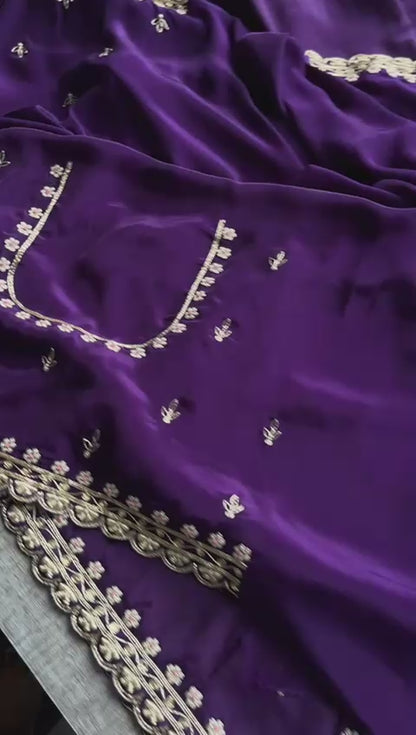 Pure Munga Silk Saree with Zardozi, Sequins, Pearl & Kasab Embellishments