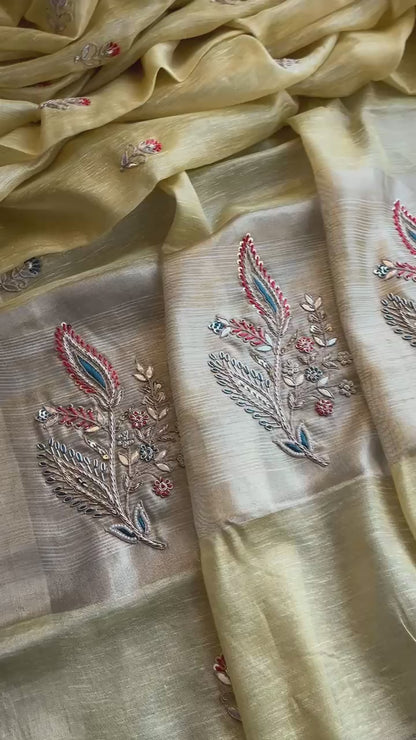 Banarasi Tissue Linen Silk Saree with Resham & Gotapatti Work