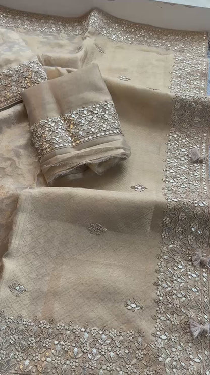 Tissue Handloom Banarasi Silk Saree with Gotapatti & Pearl