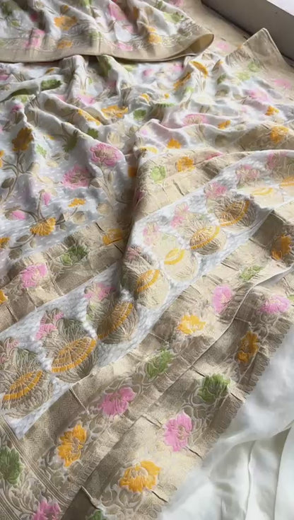 Pure Khaddi Georgette Saree with Meena Banarasi Weaving