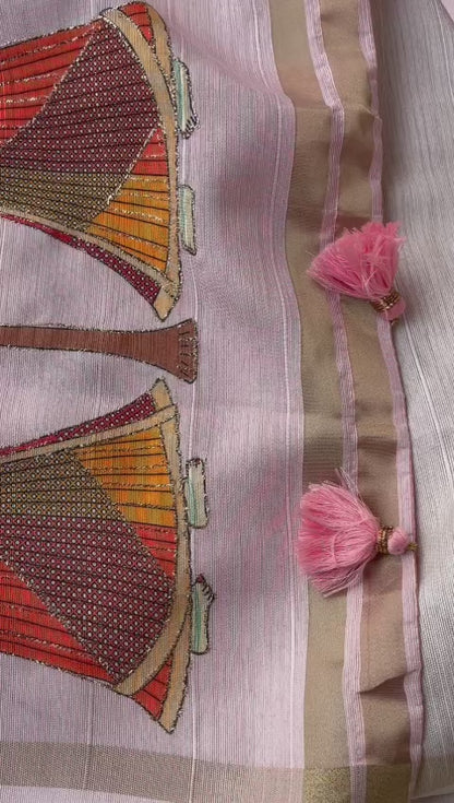 Soft Tussar Saree with Organza Floral Design