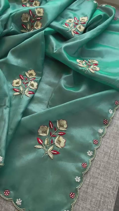 Handloom Zari Tissue Silk Saree with Zardozi, Pearl & Sequins Work