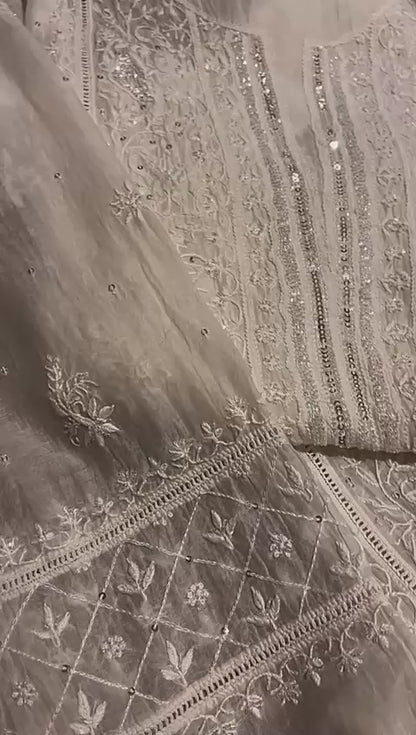 Dyeable Pure Mul Chanderi Kurta Dupatta Set with Pearl, Sequin & Katdana Embellishments