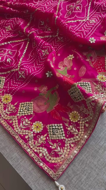 Crepe Banarasi Silk Saree with Gotapatti & Pearl Work