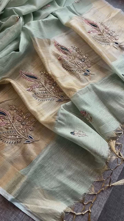 Banarasi Tissue Linen Silk Saree with Resham & Gotapatti Work