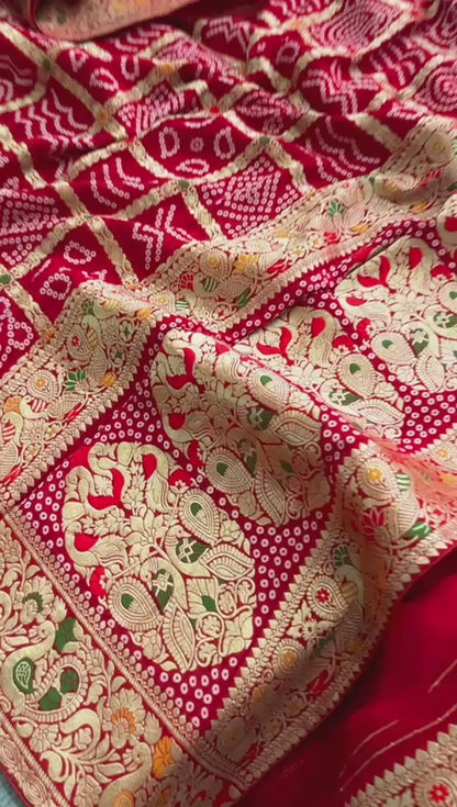 Pure Khaddi Georgette Saree with Bandhani & Meena Banarasi Weaving
