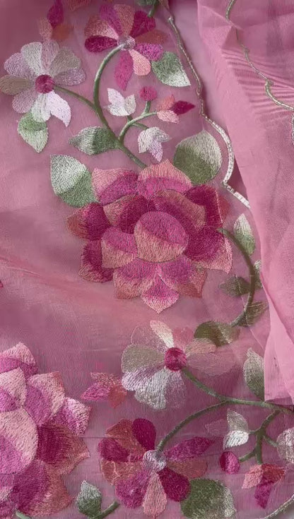 Soft Linen Saree with Multicolor Embroidered Highlights