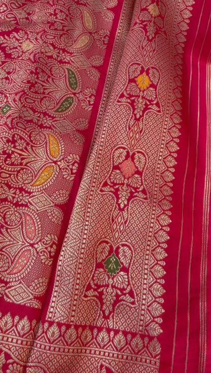 Pure Katan Silk Saree with Zari Weaving & Meena Jaal Pattern
