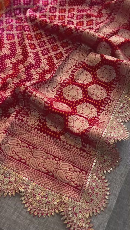 Elegant Bandhani Banarasi Khaddi Georgette Dupatta