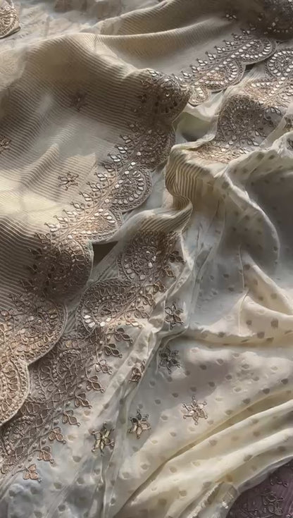 Pure Khaddi Georgette Banarasi Saree with Gotapatti, Zardozi &amp; Pearl Embellishments
